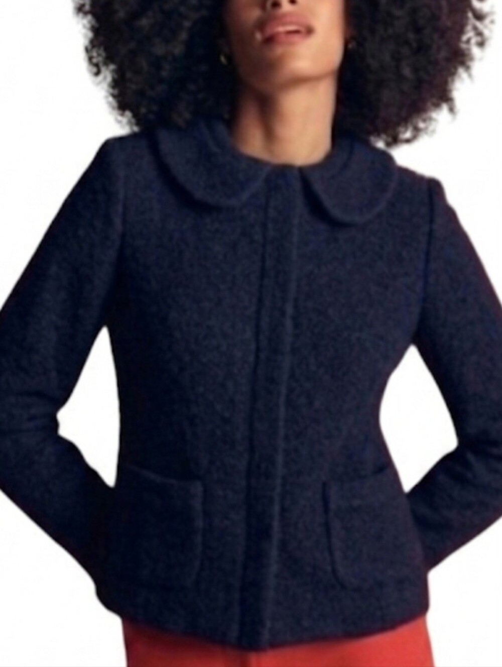 Boden Navy Peter Pan Collar Bouche' Wool Blazer Size 8 Quiet Luxury